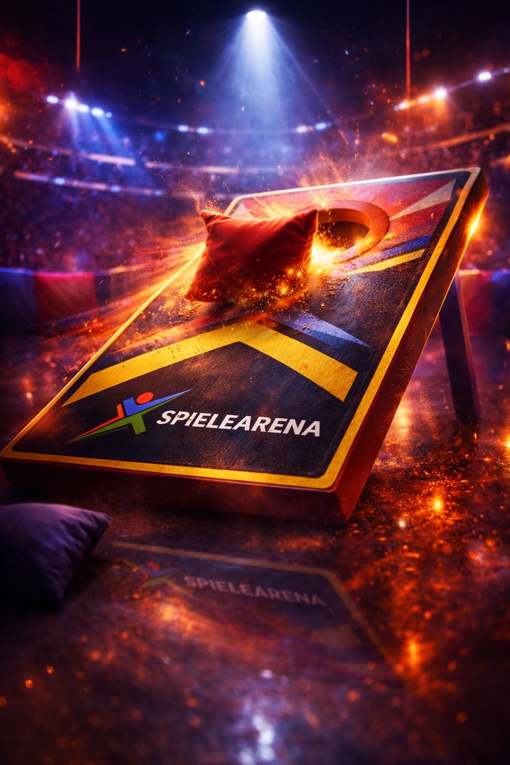 Cornhole-Brett mit Bean Bag im dramatischen Spielearena-Look